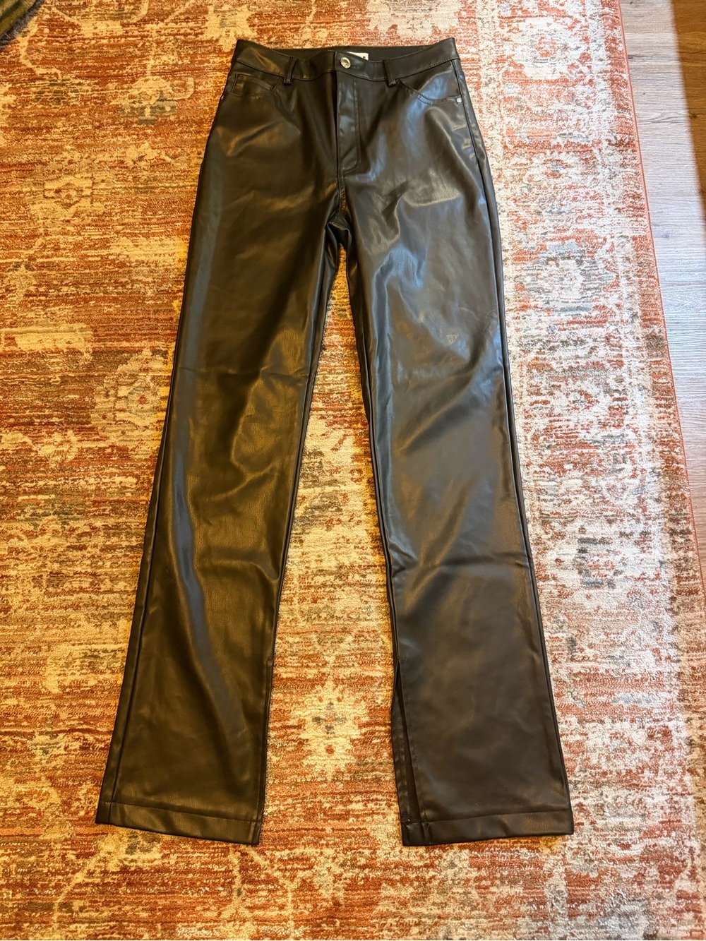 Zara Black Faux-Leather Straight-Leg Pants